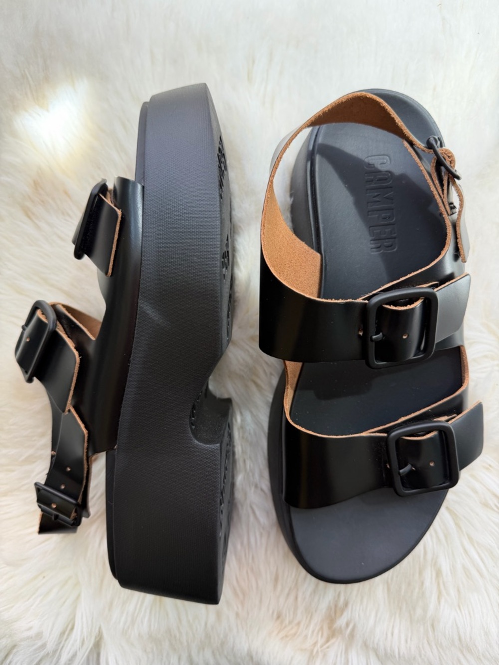 Camper Black  Platform Double-Buckle Sandals sz 39